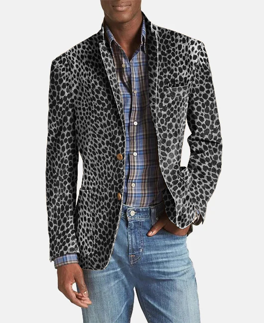 OK Casual Leopard Print Notch Lapel Pocket Two Button Blazer