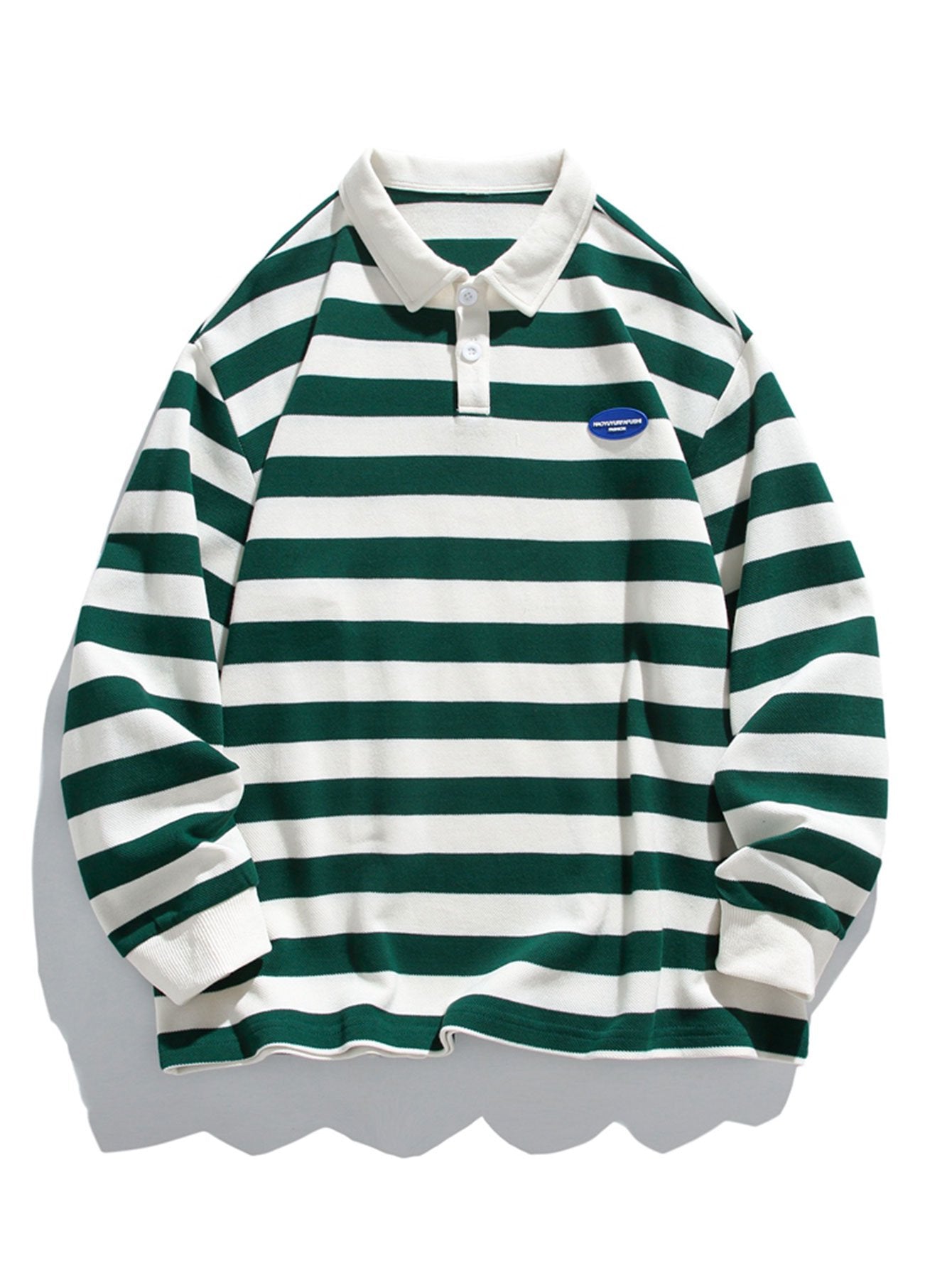 Relax Fit Waffle Striped Polo Sweatshirt